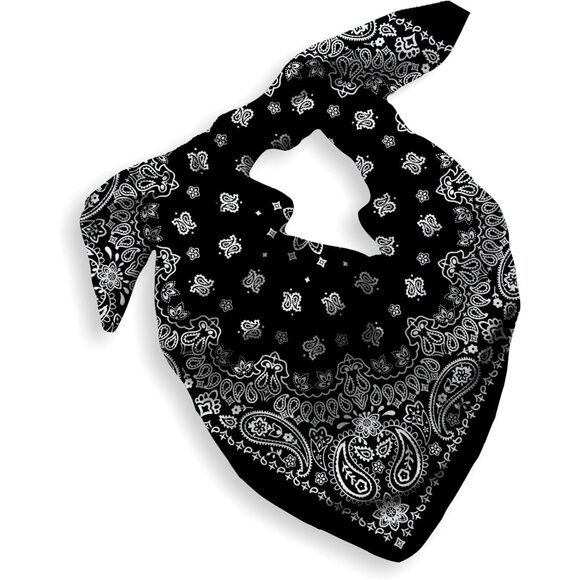 Women's Black Cotton Bandana Large Cowgirl Imported Handkerchief Headband Scarf - Picture 1 of 7